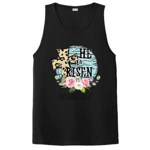 He Is Risen Jesus Christian Happy Easter Floral Wreath Women PosiCharge Competitor Tank