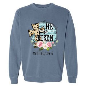 He Is Risen Jesus Christian Happy Easter Floral Wreath Women Garment-Dyed Sweatshirt