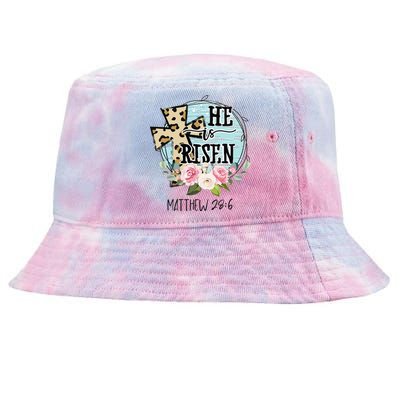 He Is Risen Jesus Christian Happy Easter Floral Wreath Women Tie-Dyed Bucket Hat