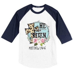 He Is Risen Jesus Christian Happy Easter Floral Wreath Women Baseball Sleeve Shirt