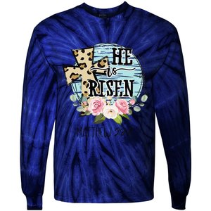 He Is Risen Jesus Christian Happy Easter Floral Wreath Women Tie-Dye Long Sleeve Shirt