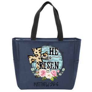 He Is Risen Jesus Christian Happy Easter Floral Wreath Women Zip Tote Bag