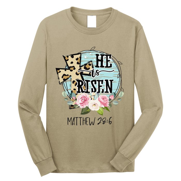 He Is Risen Jesus Christian Happy Easter Floral Wreath Women Long Sleeve Shirt