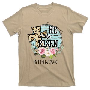 He Is Risen Jesus Christian Happy Easter Floral Wreath Women T-Shirt