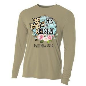 He Is Risen Jesus Christian Happy Easter Floral Wreath Women Cooling Performance Long Sleeve Crew