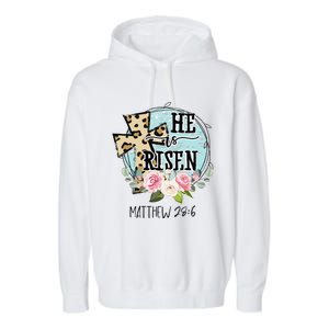 He Is Risen Jesus Christian Happy Easter Floral Wreath Women Garment-Dyed Fleece Hoodie