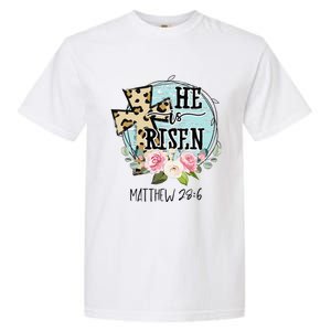 He Is Risen Jesus Christian Happy Easter Floral Wreath Women Garment-Dyed Heavyweight T-Shirt