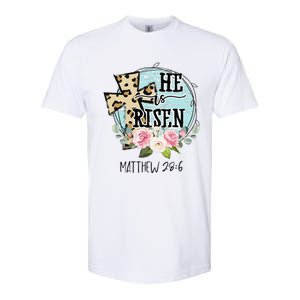 He Is Risen Jesus Christian Happy Easter Floral Wreath Women Softstyle CVC T-Shirt