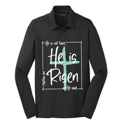 He Is Risen Easter Christian Cross Silk Touch Performance Long Sleeve Polo