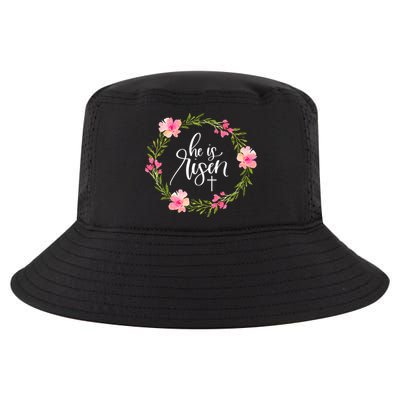 He is Risen Jesus Christian Happy Easter Floral Wreath Shirt Cool Comfort Performance Bucket Hat