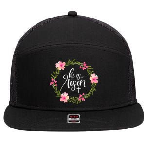 He is Risen Jesus Christian Happy Easter Floral Wreath Shirt 7 Panel Mesh Trucker Snapback Hat