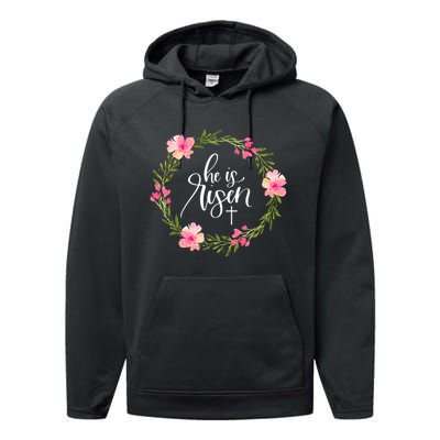 He is Risen Jesus Christian Happy Easter Floral Wreath Shirt Performance Fleece Hoodie