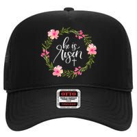 He is Risen Jesus Christian Happy Easter Floral Wreath Shirt High Crown Mesh Back Trucker Hat