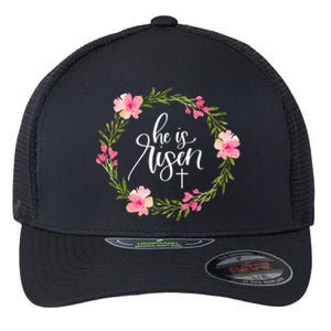 He is Risen Jesus Christian Happy Easter Floral Wreath Shirt Flexfit Unipanel Trucker Cap