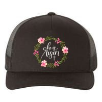 He is Risen Jesus Christian Happy Easter Floral Wreath Shirt Yupoong Adult 5-Panel Trucker Hat