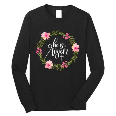 He is Risen Jesus Christian Happy Easter Floral Wreath Shirt Long Sleeve Shirt