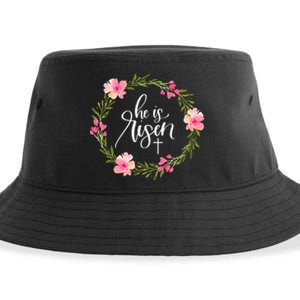 He is Risen Jesus Christian Happy Easter Floral Wreath Shirt Sustainable Bucket Hat