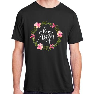 He is Risen Jesus Christian Happy Easter Floral Wreath Shirt Adult ChromaSoft Performance T-Shirt