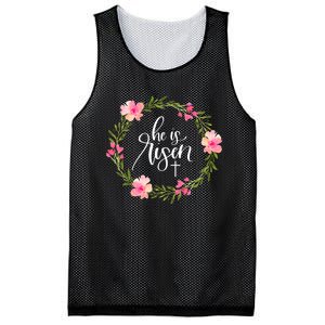 He is Risen Jesus Christian Happy Easter Floral Wreath Shirt Mesh Reversible Basketball Jersey Tank