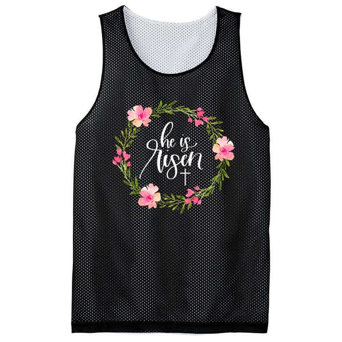 He is Risen Jesus Christian Happy Easter Floral Wreath Shirt Mesh Reversible Basketball Jersey Tank