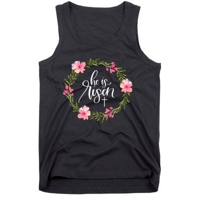 He is Risen Jesus Christian Happy Easter Floral Wreath Shirt Tank Top