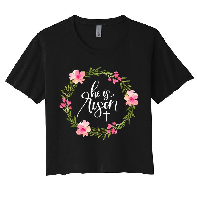He is Risen Jesus Christian Happy Easter Floral Wreath Shirt Crop Top