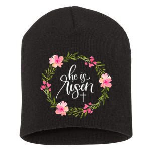 He is Risen Jesus Christian Happy Easter Floral Wreath Shirt Short Acrylic Beanie