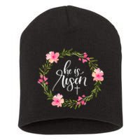 He is Risen Jesus Christian Happy Easter Floral Wreath Shirt Short Acrylic Beanie