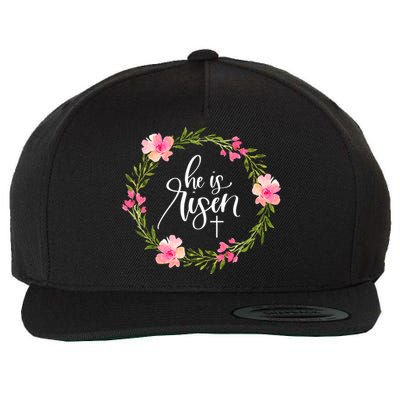 He is Risen Jesus Christian Happy Easter Floral Wreath Shirt Wool Snapback Cap