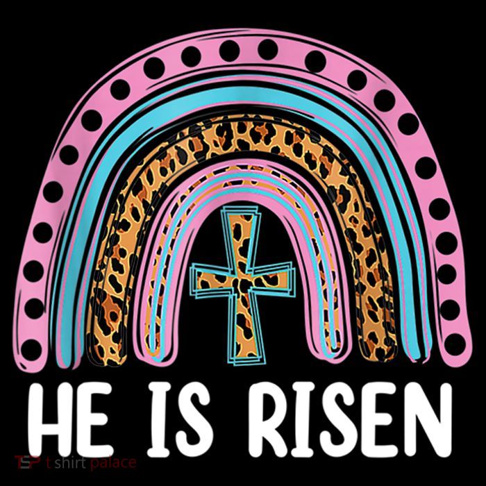 He Is Risen Rainbow Easter Cross Stripe Pom Pom Beanie