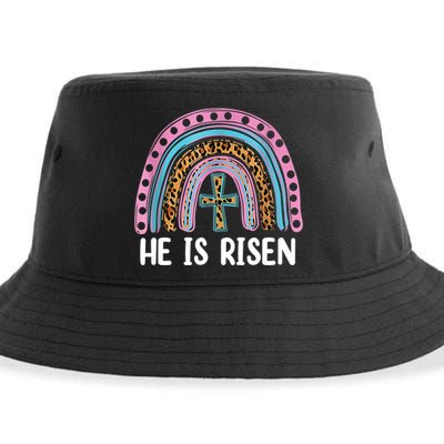 He Is Risen Rainbow Easter Cross Sustainable Bucket Hat