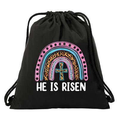 He Is Risen Rainbow Easter Cross Drawstring Bag