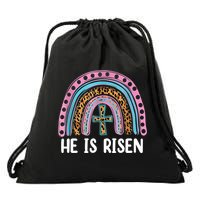 He Is Risen Rainbow Easter Cross Drawstring Bag