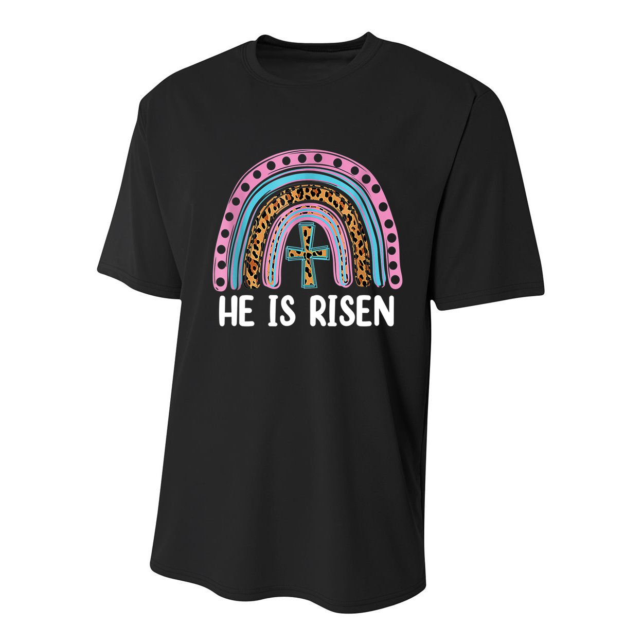 He Is Risen Rainbow Easter Cross Youth Performance Sprint T-Shirt