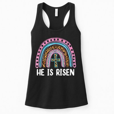 He Is Risen Rainbow Easter Cross Womens Tank Top