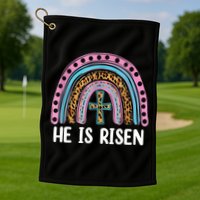 He Is Risen Rainbow Easter Cross Golf Towel