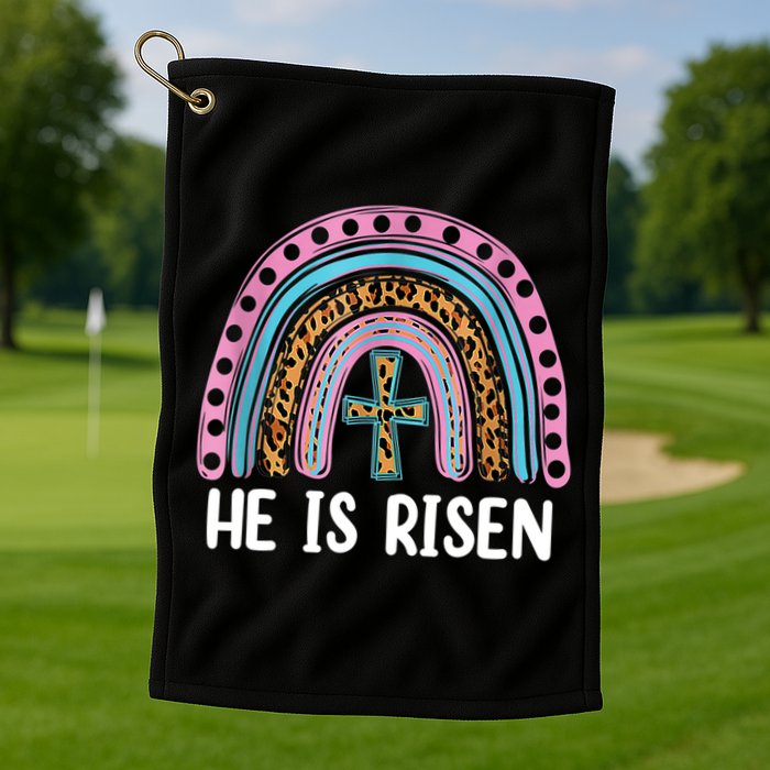 He Is Risen Rainbow Easter Cross Golf Towel