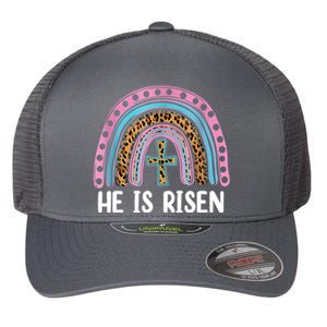 He Is Risen Rainbow Easter Cross Flexfit Unipanel Trucker Cap