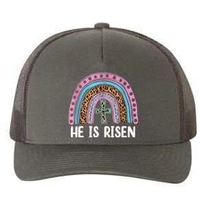 He Is Risen Rainbow Easter Cross Yupoong Adult 5-Panel Trucker Hat