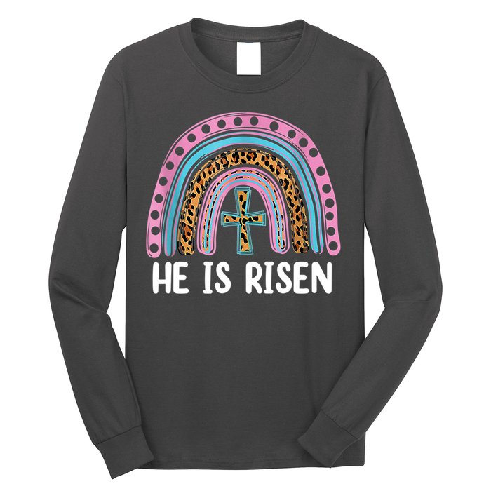 He Is Risen Rainbow Easter Cross Long Sleeve Shirt