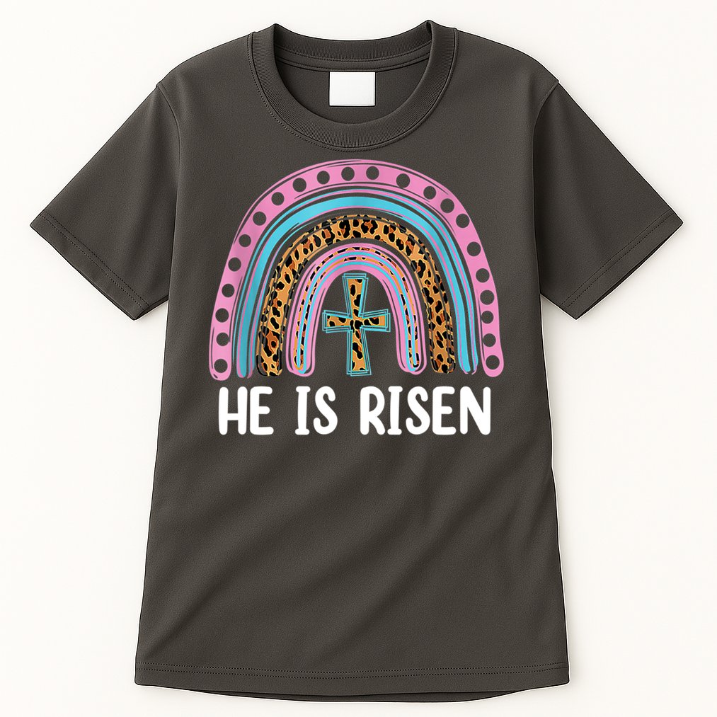 He Is Risen Rainbow Easter Cross Tall T-Shirt