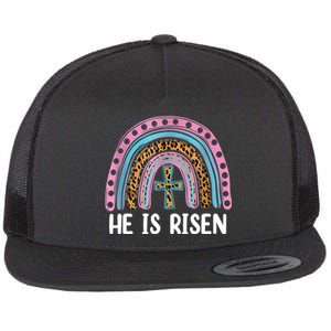 He Is Risen Rainbow Easter Cross Flat Bill Trucker Hat