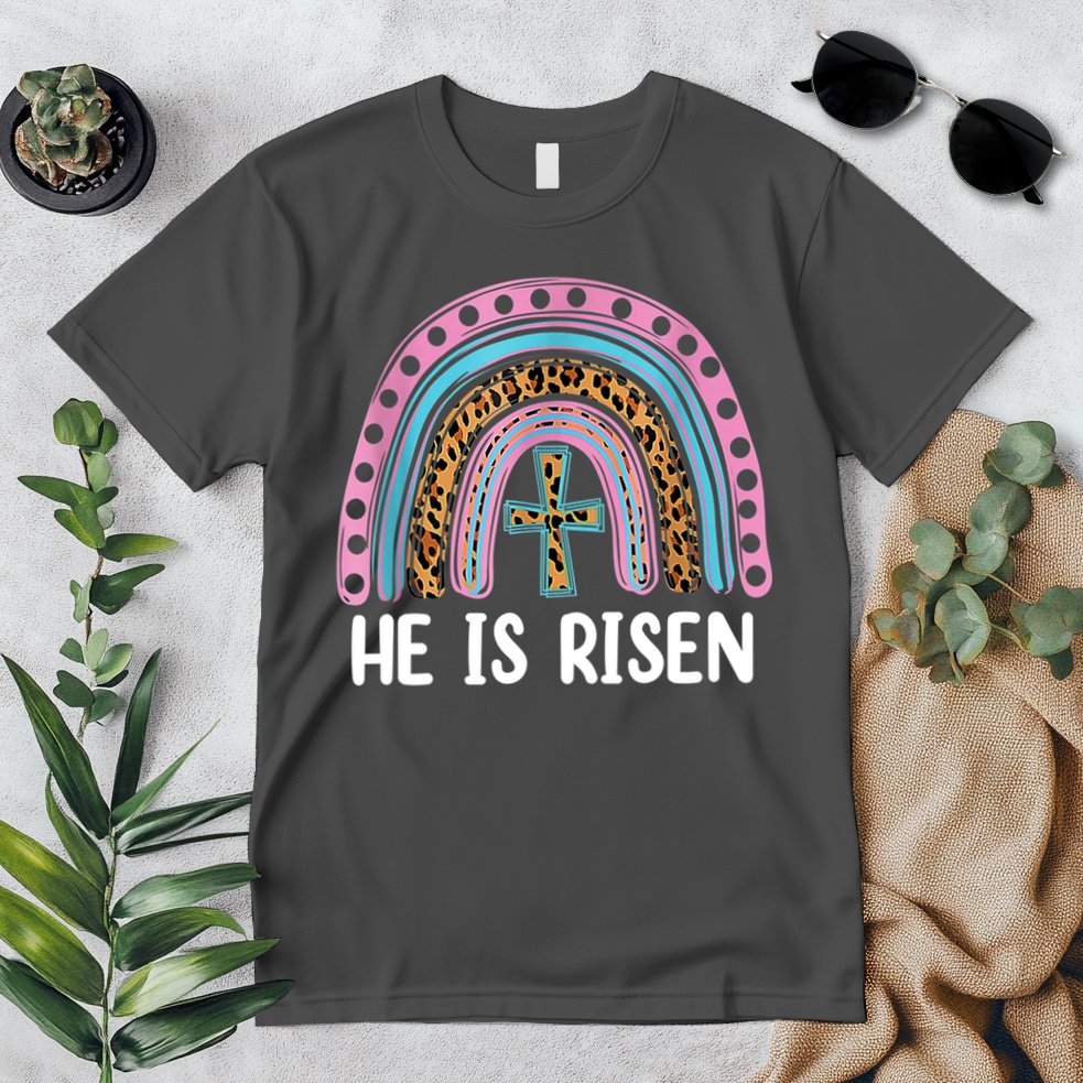He Is Risen Rainbow Easter Cross Premium T-Shirt