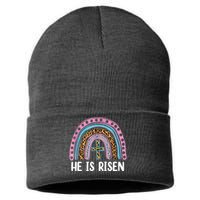 He Is Risen Rainbow Easter Cross Sustainable Knit Beanie