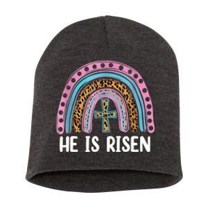 He Is Risen Rainbow Easter Cross Short Acrylic Beanie