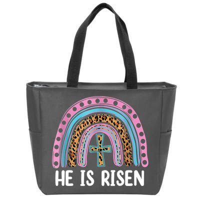 He Is Risen Rainbow Easter Cross Zip Tote Bag
