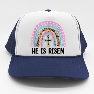 He Is Risen Rainbow Easter Cross Trucker Hat