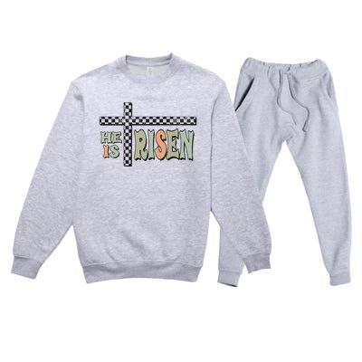 He Is Risen Easter Matthew 28 6 Christian Premium Crewneck Sweatsuit Set