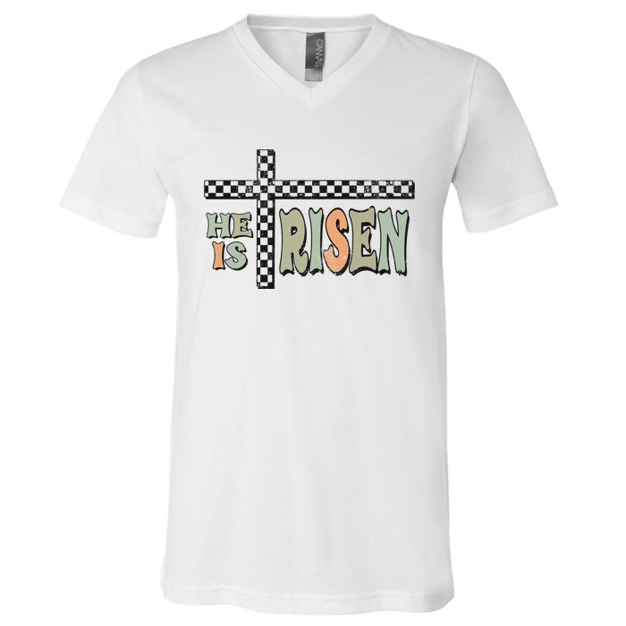 He Is Risen Easter Matthew 28 6 Christian V-Neck T-Shirt