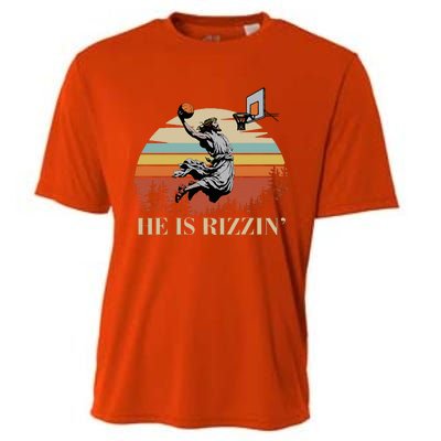 He Is Rizzin Jesus Playing Basketball Funny Easter Day Cooling Performance Crew T-Shirt